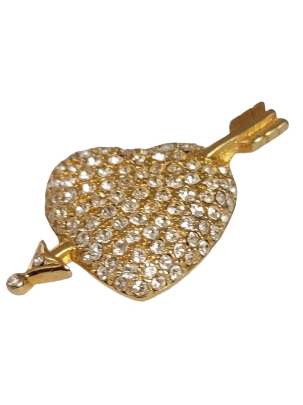 Swarovski Swan Logo Gold Tone Clear Crystal Cupids Heart Arrow Brooch E103 - Picture 3 of 10